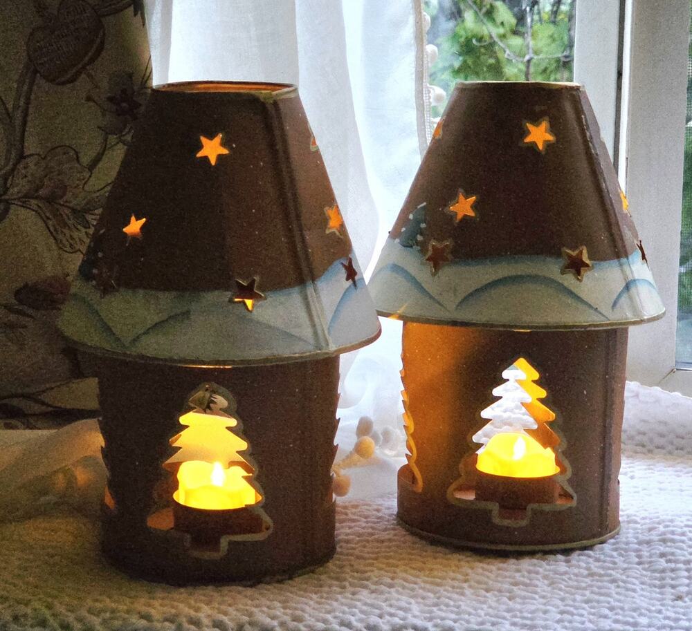 Rustic Candle Lanterns (Set Of 2) Votive Farmhouse Winter Cabin Christmas Decor